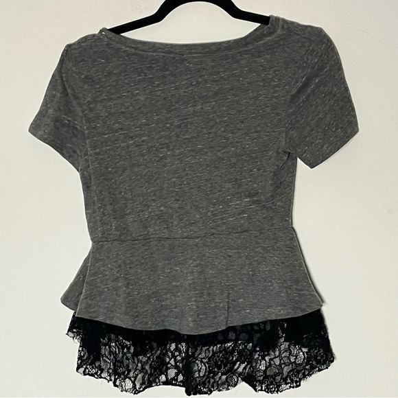 Free People Peplum Lace Ruffle Trim Tee Shirt Small - Picture 6 of 6